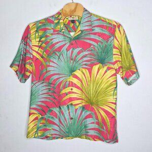 Tommy Bahama Silk Hawaiian Short Sleeve Shirt Pink Palm Men's Large L